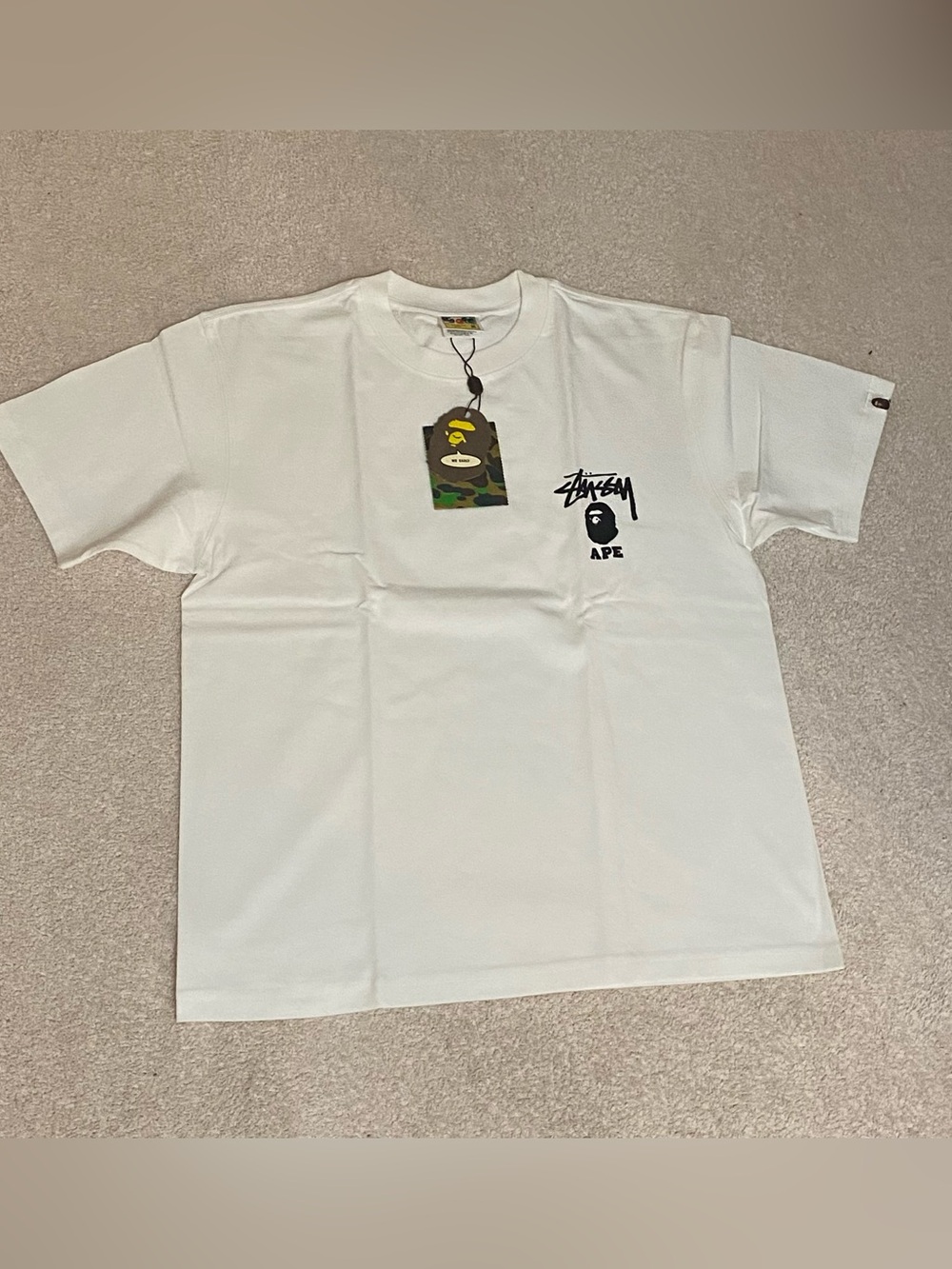 Stussy x A Bathing Ape White Logo Crewneck Tee